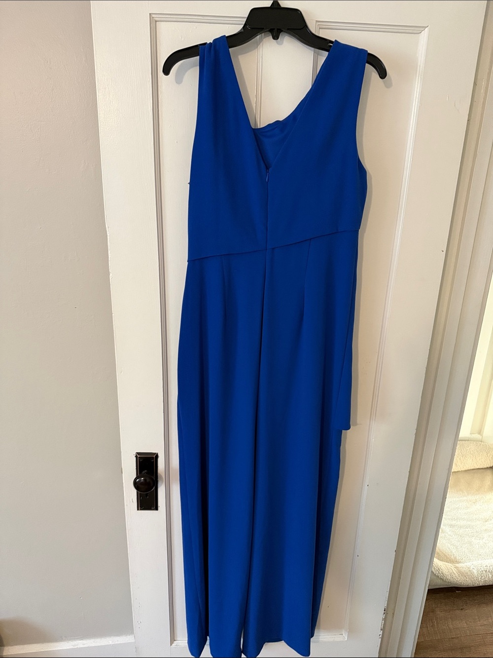 Adrianna Papell Neptune Blue Asymmetrical Crepe Jumpsuit - Picture 6 of 6